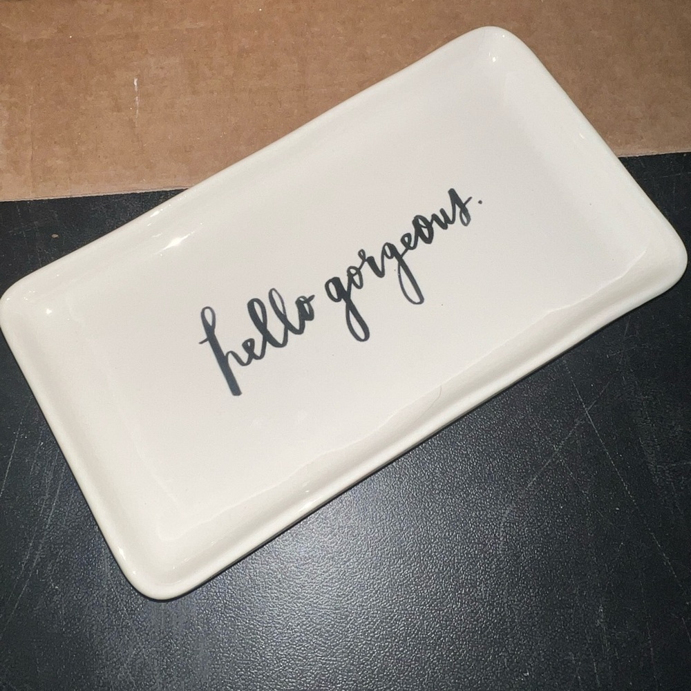 Rae Dunn Cream Tray with Black Text